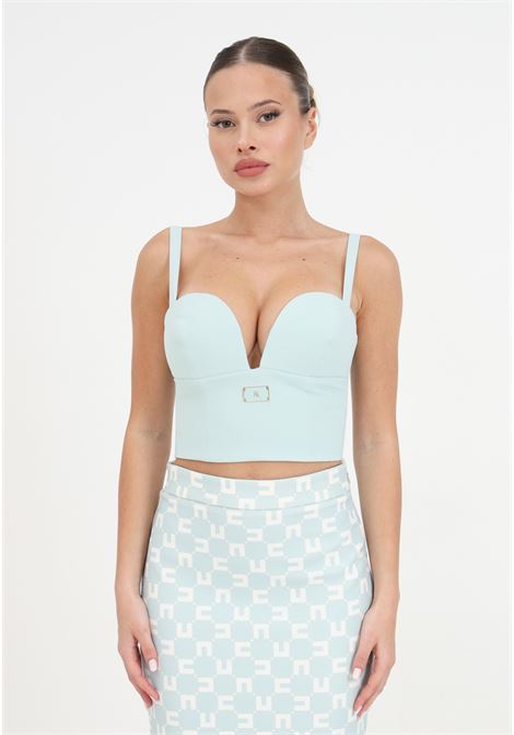 Women's water green crepe bustier top with enamelled logo plaque ELISABETTA FRANCHI | Tops | TO00941E2BV9