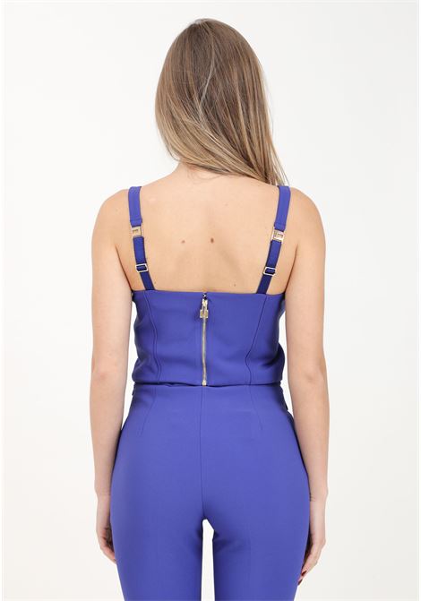 Indigo blue women's bustier top in stretch crepe with embroidery ELISABETTA FRANCHI | Tops | TO01041E2828