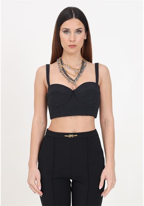 Black double stretch crepe women's bustier top with necklace ELISABETTA FRANCHI | Tops | TO01742E2110