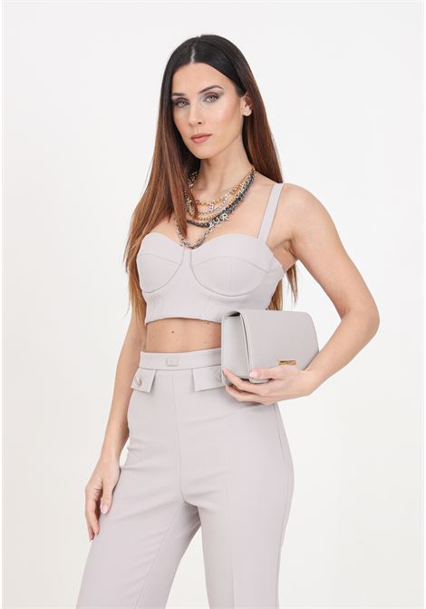 Pearl gray women's bustier top in double stretch crepe with necklace ELISABETTA FRANCHI | Tops | TO01742E2155