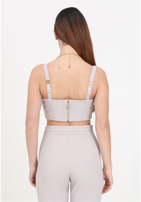 Pearl gray women's bustier top in double stretch crepe with necklace ELISABETTA FRANCHI | Tops | TO01742E2155