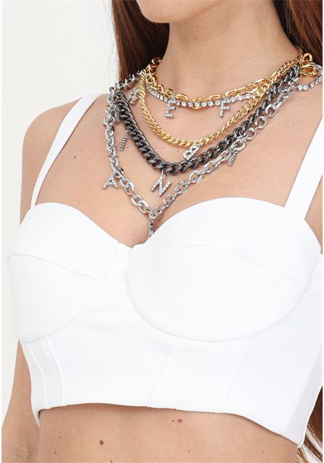 Top bustier da donna bianco in doppio crêpe stretch con collana ELISABETTA FRANCHI | Top | TO01742E2360