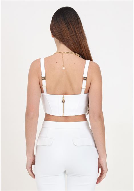 White women's bustier top in double stretch crepe with necklace ELISABETTA FRANCHI | Tops | TO01742E2360