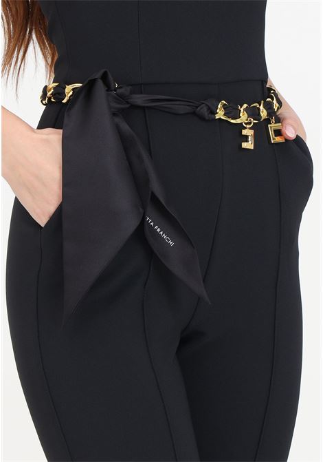 Tuta nera da donna nera in doppio crêpe con cintura catena con charms dorati ELISABETTA FRANCHI | Tute | TUT1041E2110
