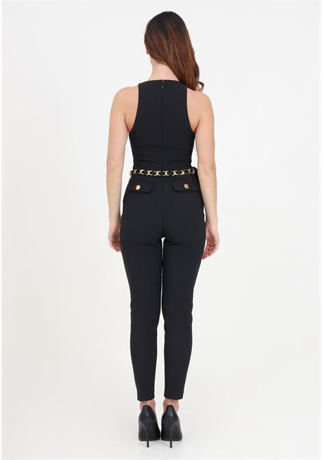 Black double crepe women's jumpsuit with chain belt with golden charms ELISABETTA FRANCHI | Sport suits | TUT1041E2110