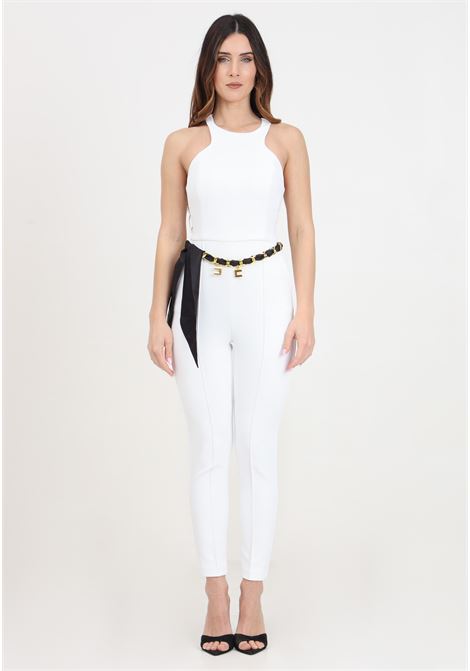 Tuta bianca da donna avorio in doppio crêpe con cintura catena con charms dorati ELISABETTA FRANCHI | TUT1041E2360