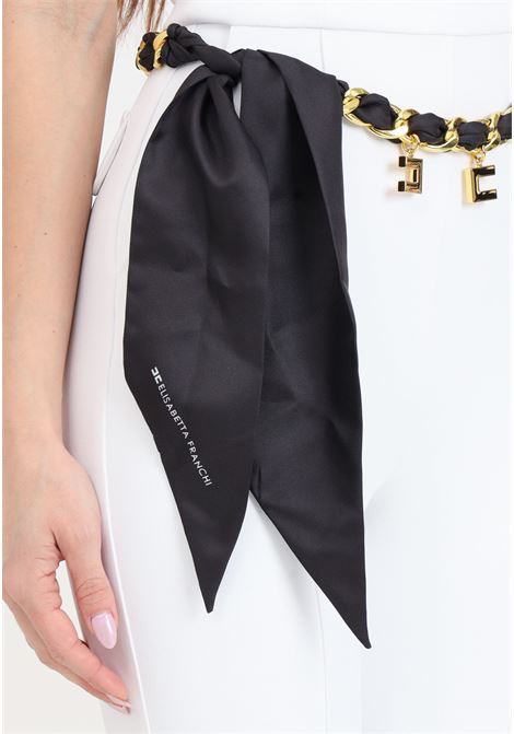 Tuta bianca da donna avorio in doppio crêpe con cintura catena con charms dorati ELISABETTA FRANCHI | TUT1041E2360