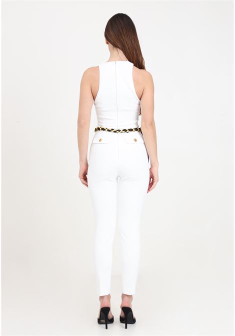 White ivory double crepe jumpsuit for women with chain belt with golden charms ELISABETTA FRANCHI | TUT1041E2360