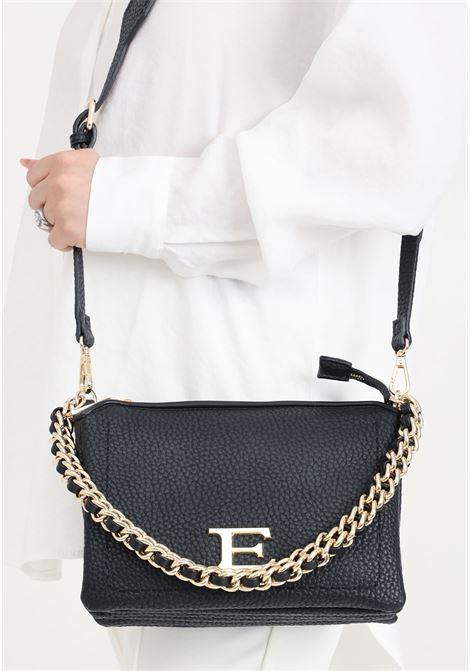 Black women's bag with shoulder strap and golden metal logo lettering Ermanno scervino | 12401655293