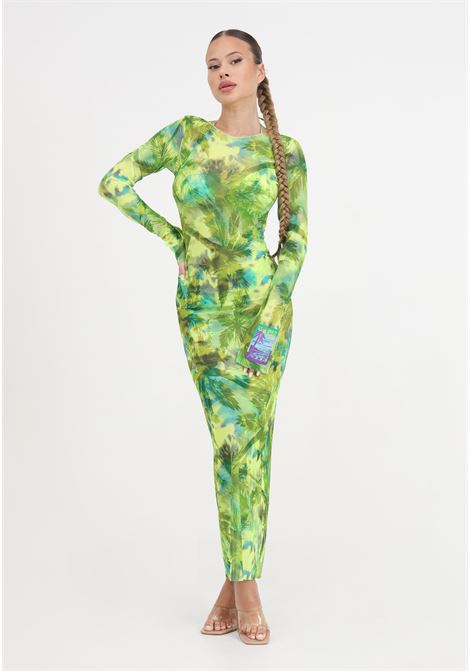 Sundown green long dress for women with tropical pattern F**K | FK24-0548X04.