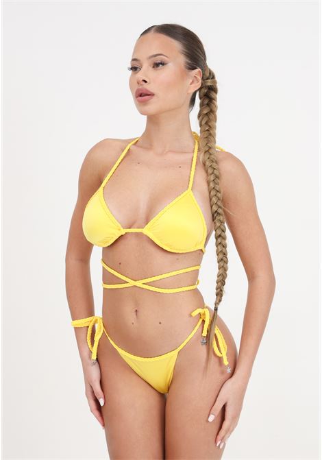 Top mare donna giallo triangolo intrecciato made up F**K | Beachwear | FK24-1001YL.