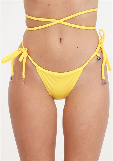 Yellow women's swim briefs with adjustable laces made up F**K | Beachwear | FK24-1021YL.