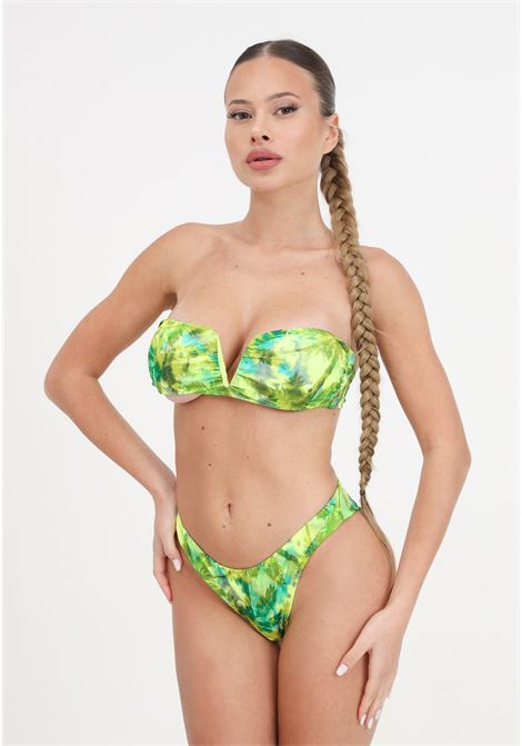 Bikini da donna fascia a v e slip fianco fisso fantasia verde sundown F**K | FK24-1322X04.