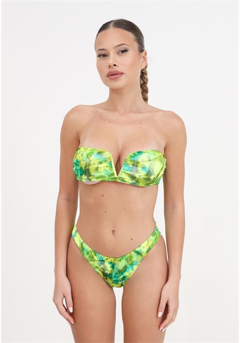 Women's bandeau bikini fixed side briefs sundown green pattern F**K | FK24-1322X04.
