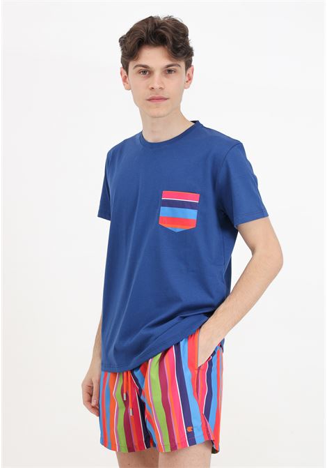 Men's blue short-sleeved t-shirt with striped pocket GALLO | T-shirt | AP51194110738
