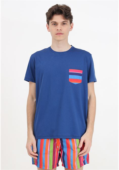 T-shirt a manica corta blu da uomo con taschino a righe GALLO | T-shirt | AP51194110738
