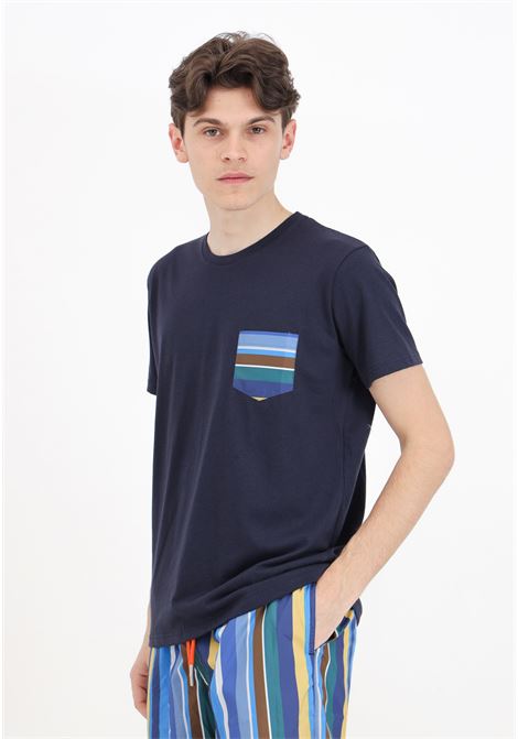 Men's blue short-sleeved t-shirt with striped pocket GALLO | T-shirt | AP51194112860