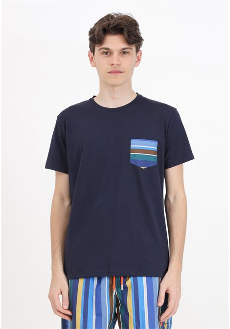 T-shirt a manica corta blu da uomo con taschino a righe GALLO | T-shirt | AP51194112860