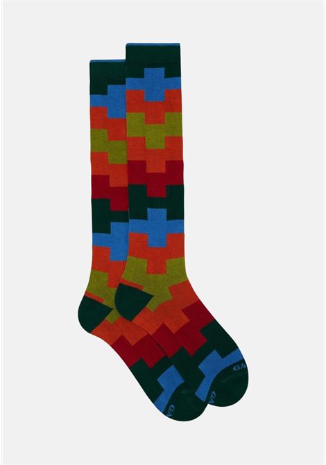Long men's socks with geometric pattern on a green base GALLO | Socks | AP51438514728