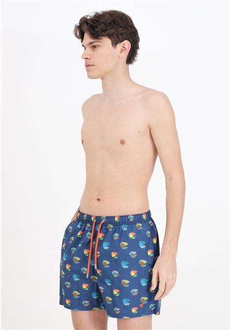 Blue men's swim shorts with small multicolored roosters GALLO | Beachwear | AP51488713315