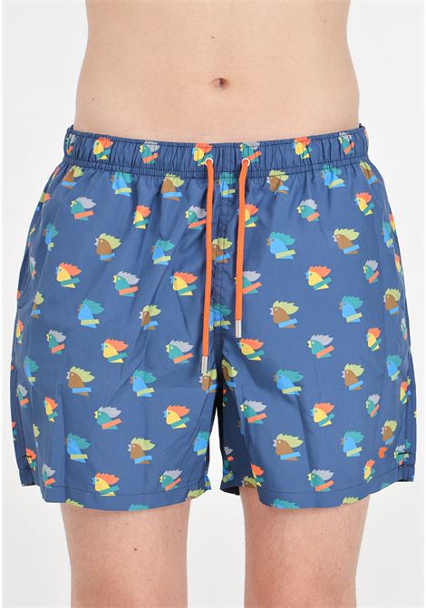 Blue men's swim shorts with small multicolored roosters GALLO | Beachwear | AP51488713315