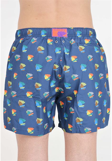 Shorts mare blu da uomo con piccoli galli multicolore GALLO | Beachwear | AP51488713315