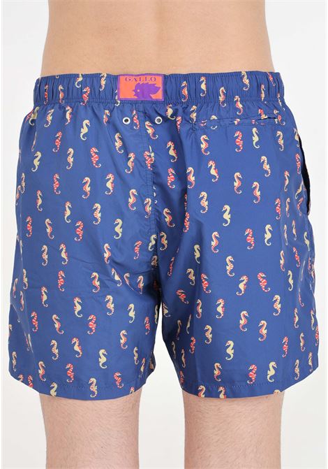 Blue men's swim shorts with small seahorses GALLO | Beachwear | AP51491712679