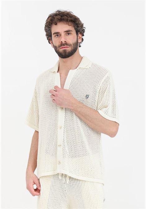 Cream colored men's cardigan with perforated texture GARMENT WORKSHOP | 034346GW018