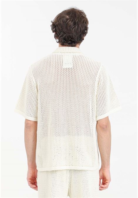 Cream colored men's cardigan with perforated texture GARMENT WORKSHOP | Cardigan | 034346GW018