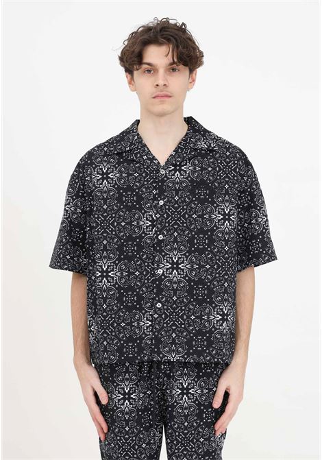Black patterned short-sleeved men's and women's shirt GARMENT WORKSHOP | Shirt | S4GMUASI041GW009