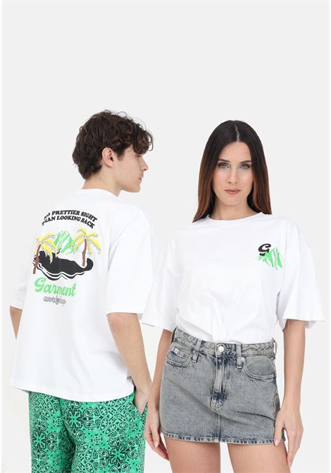 T-shirt bianca uomo donna con stampa sul davanti e sul retro in contrasto GARMENT WORKSHOP | T-shirt | S4GMUATH019001