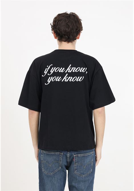 T-shirt nera uomo donna con logo cucito sul davanti e frase sul retro GARMENT WORKSHOP | T-shirt | S4GMUATH045GW009
