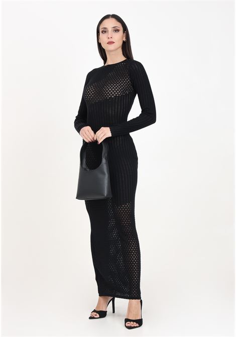 Long black women's dress with embroidered and perforated texture GLAMOROUS | Dresses | CK7447BLACK
