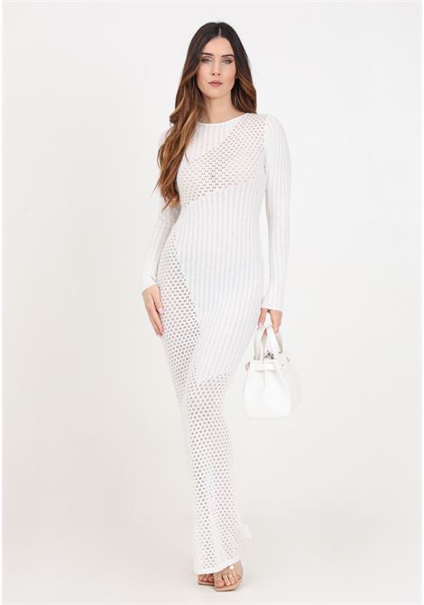 Long white women's dress with embroidered and perforated texture GLAMOROUS | CK7447OFF WHITE