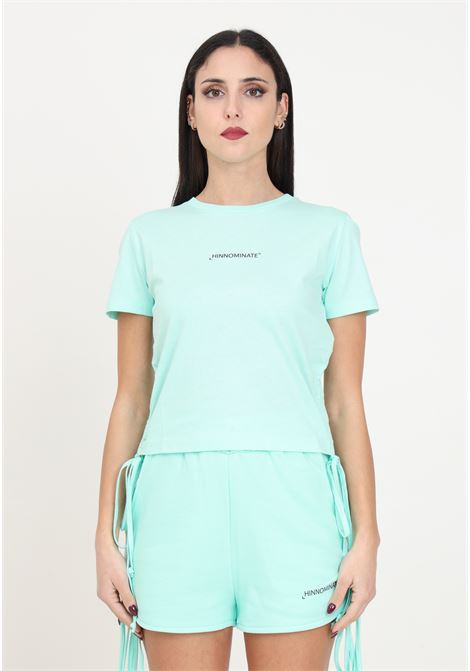 T-shirt da donna verde maldive a mezza manica con arricciature HINNOMINATE | T-shirt | HMABW00146-PTTS0043VE14