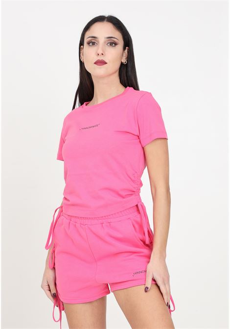 Women's geranium pink half-sleeved t-shirt with curls HINNOMINATE | T-shirt | HMABW00146-PTTS0043VI16