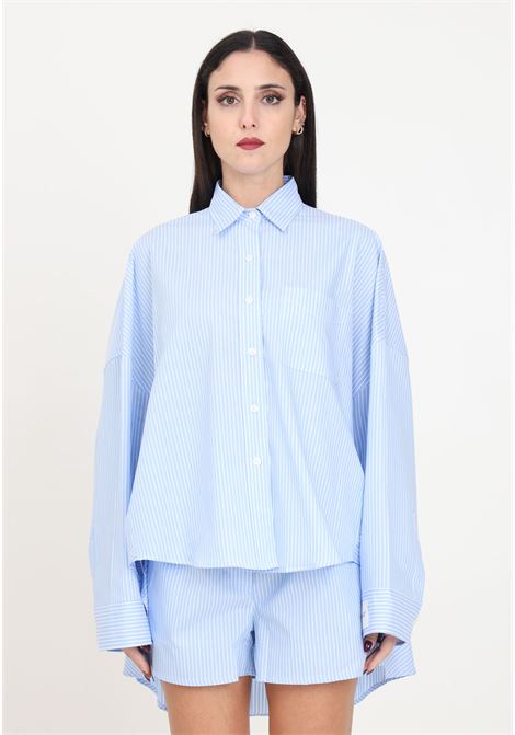 Oversize women's shirt in stick cotton with white and light blue label HINNOMINATE | Shirt | HMABW00237-PTTL0011BL02