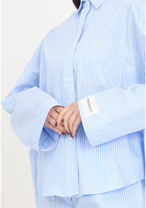 Oversize women's shirt in stick cotton with white and light blue label HINNOMINATE | Shirt | HMABW00237-PTTL0011BL02