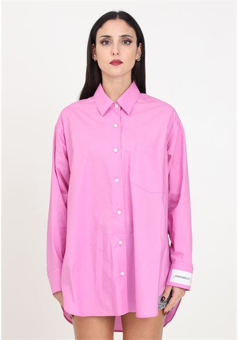Oversized tiaré pink women's shirt with logo label HINNOMINATE | HMABW00238-PTTL0012RO10