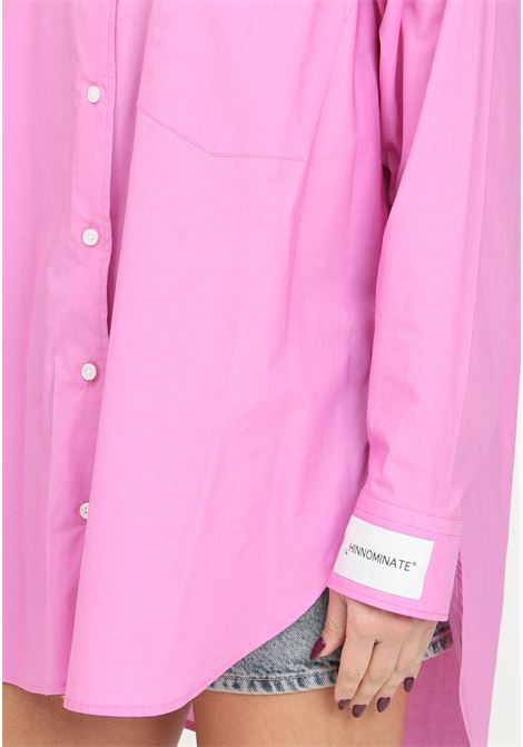 Oversized tiaré pink women's shirt with logo label HINNOMINATE | Shirt | HMABW00238-PTTL0012RO10