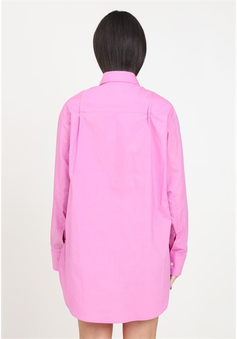 Oversized tiaré pink women's shirt with logo label HINNOMINATE | Shirt | HMABW00238-PTTL0012RO10