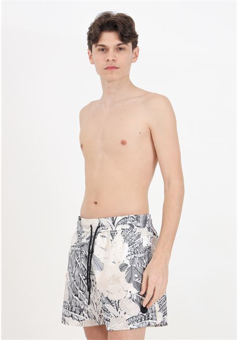 Cream men's swim shorts with tropical print I'M BRIAN | Beachwear | BC2951FOGLIE