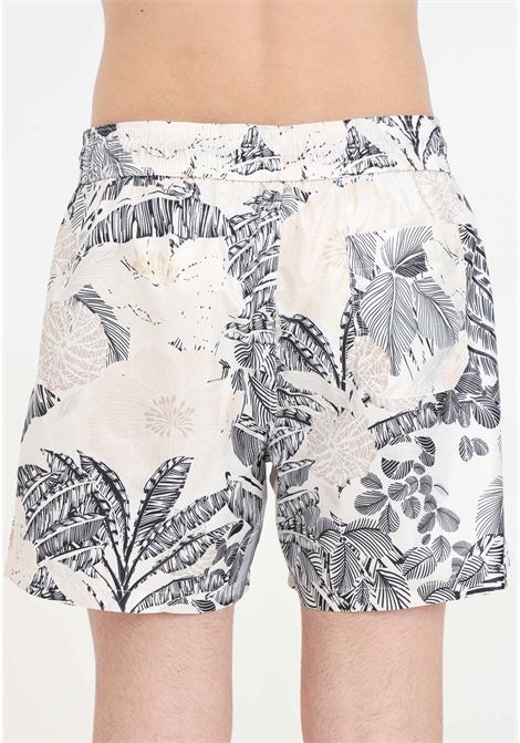 Cream men's swim shorts with tropical print I'M BRIAN | BC2951FOGLIE
