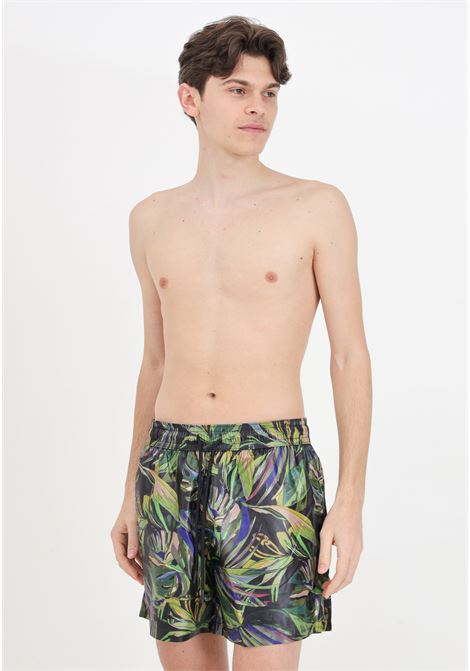 Shorts mare nero da uomo con stampa foglie a contrasto all-over I'M BRIAN | Beachwear | BC2953PALME