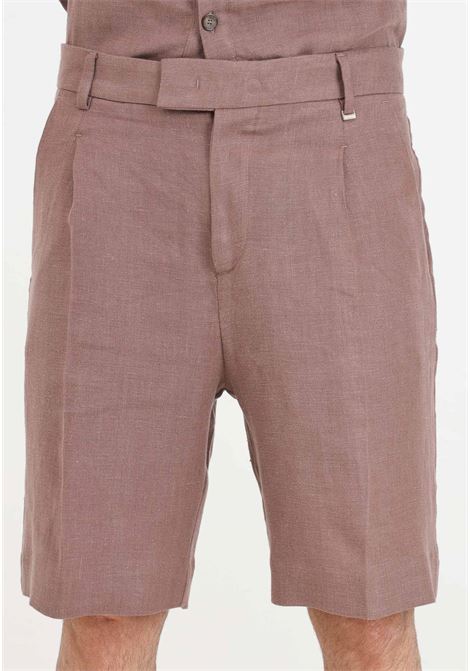 Brown men's shorts with logoed metal detail I'M BRIAN | BE2833020