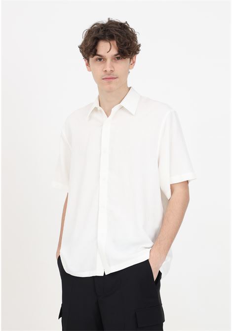 White linen effect men's shirt with short sleeves I'M BRIAN | Shirt | CA2868002