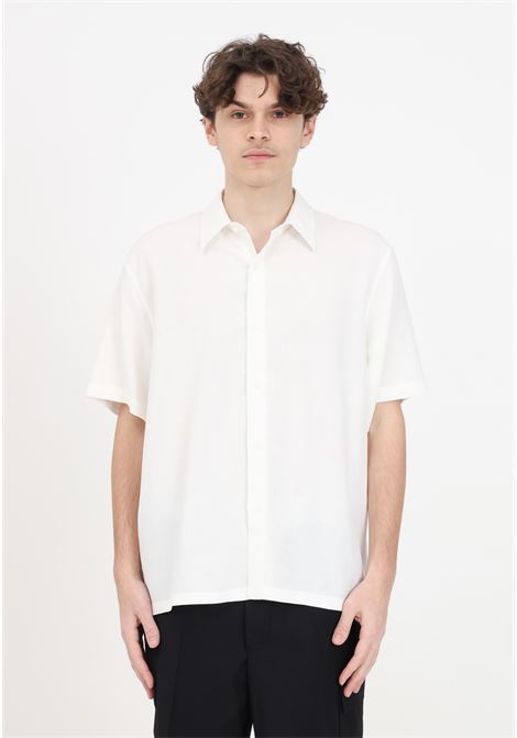 White linen effect men's shirt with short sleeves I'M BRIAN | Shirt | CA2868002