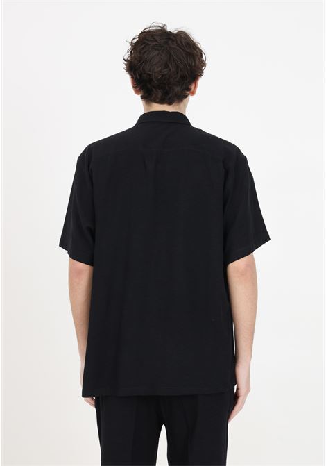 Black linen-effect men's shirt with short sleeves I'M BRIAN | Shirt | CA2868009