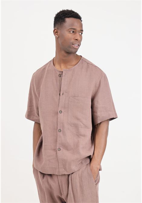 Brown men's shirt with round collar I'M BRIAN | CA2881020