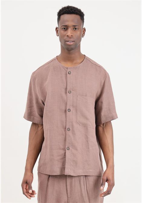 Brown men's shirt with round collar I'M BRIAN | CA2881020